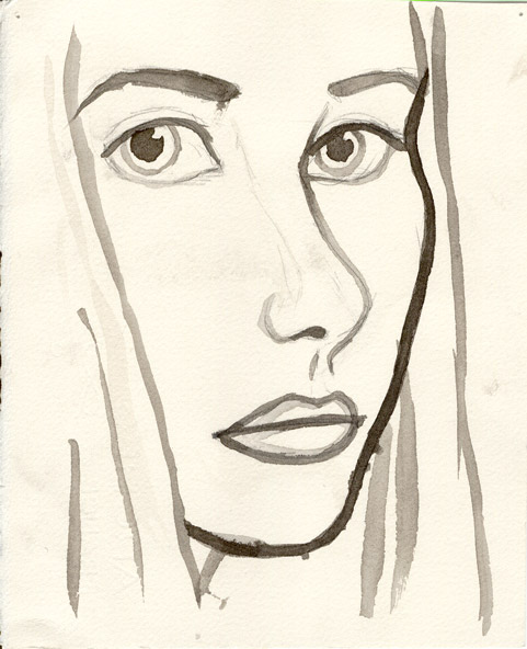 Self portrait. Brush and ink.